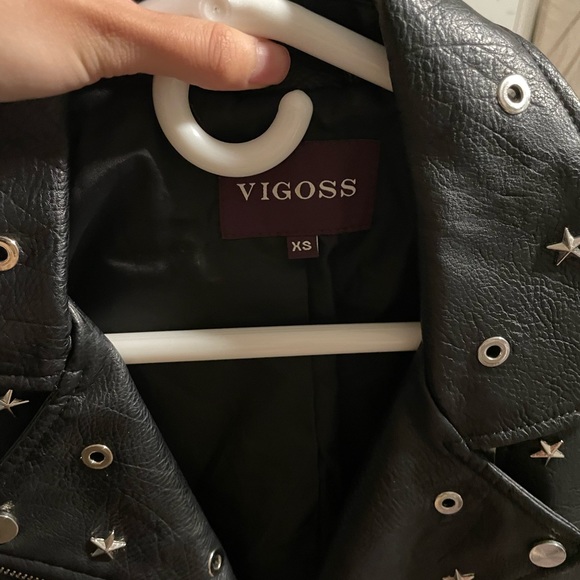 Faux leather jacket with silver star grommets - Picture 3 of 6